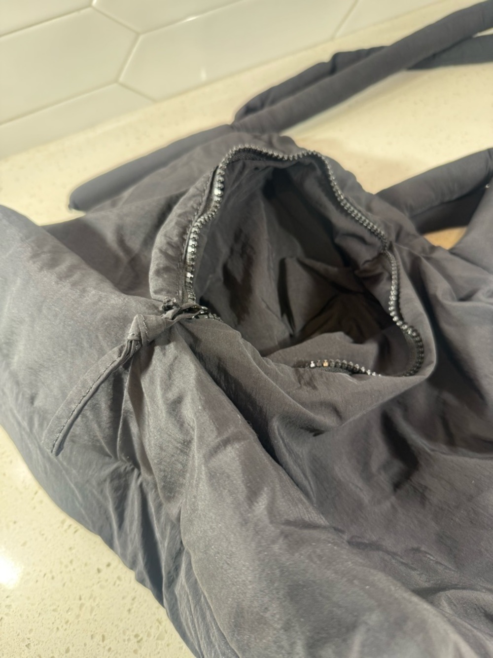 Black Puffer Tote Bag with Padded Handles - Picture 5 of 9